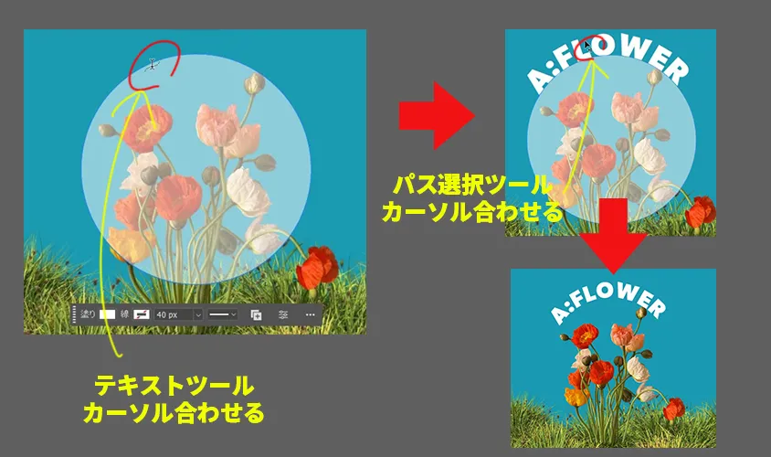 Photoshopで円形に沿って文字を配置する2つの方法｜実際に使って感じた違いも解説 Aの方法詳細